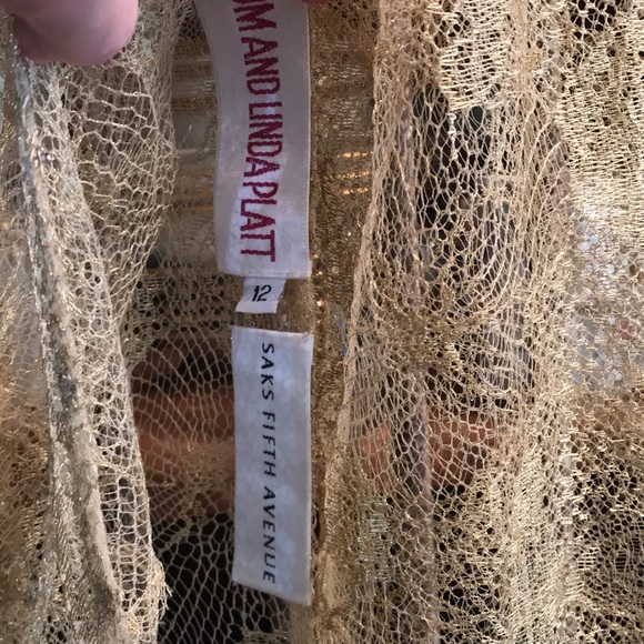 Gorgeous Vintage Tom and Linda Platt Metallic Gold Lace Gown for Saks Fifth Ave - Picture 5 of 16